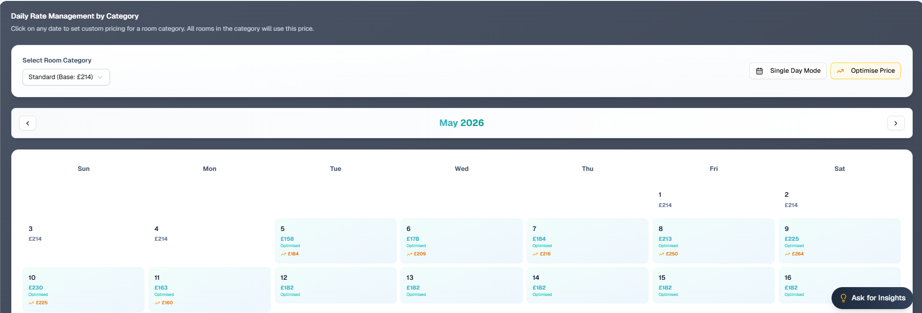 Lodgex Rate Calendar - One-click price optimisation with competitor rate comparison